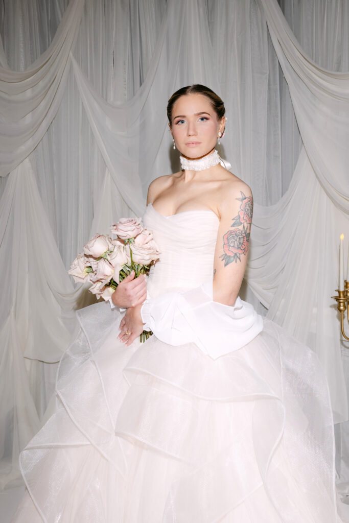 Bride portrait with dramatic custom draping at the Louisville Palace, a luxury wedding venue in Louisville Kentucky