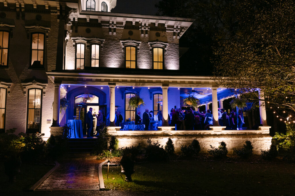 Peterson Dumesnil House wedding venue illuminated at night in Louisville Kentucky