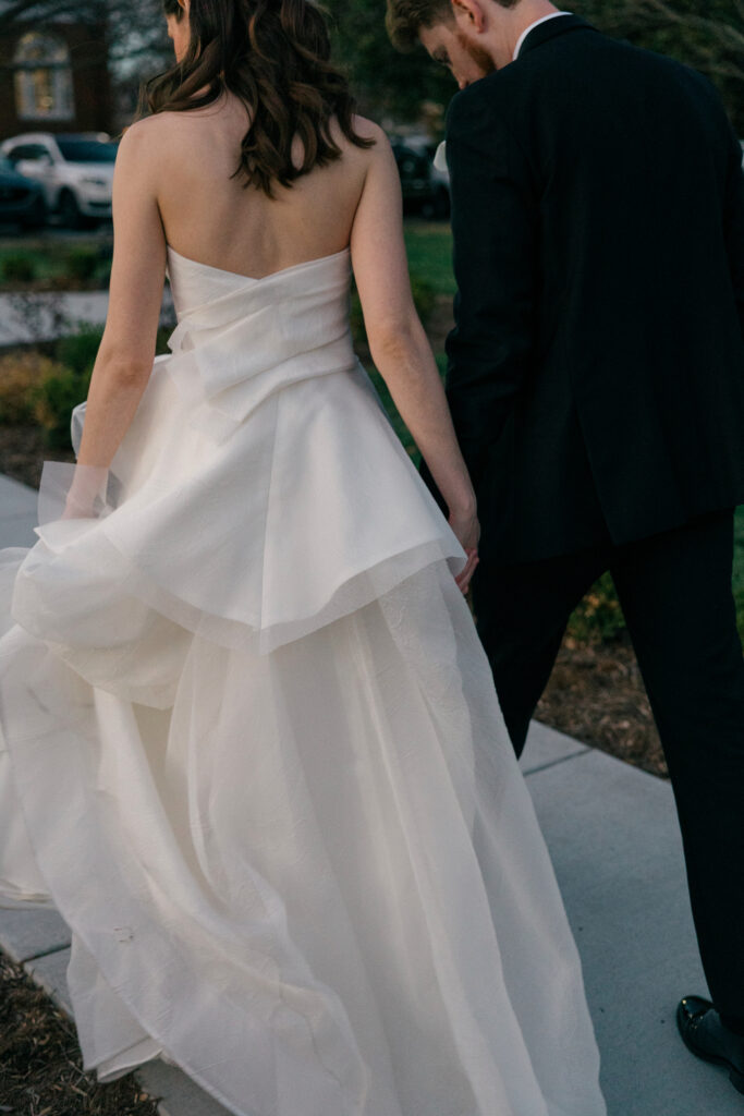 Close-up of modern bridal gown train photographed at The Olmsted wedding in Louisville KY