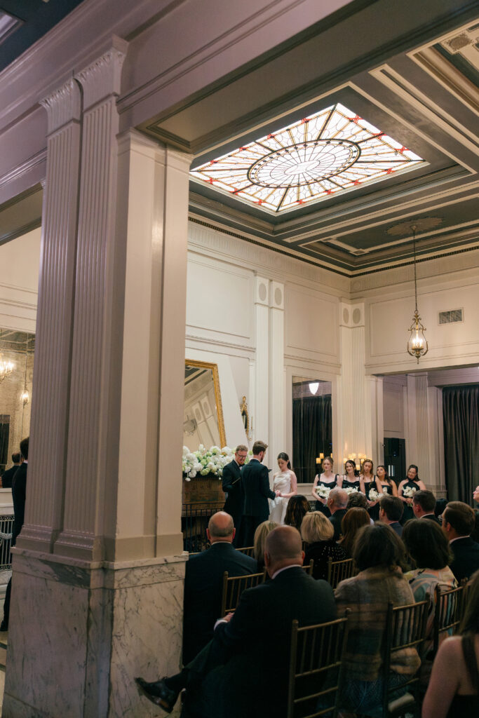 Wedding ceremony at The Olmsted in Louisville KY with modern black and white wedding design