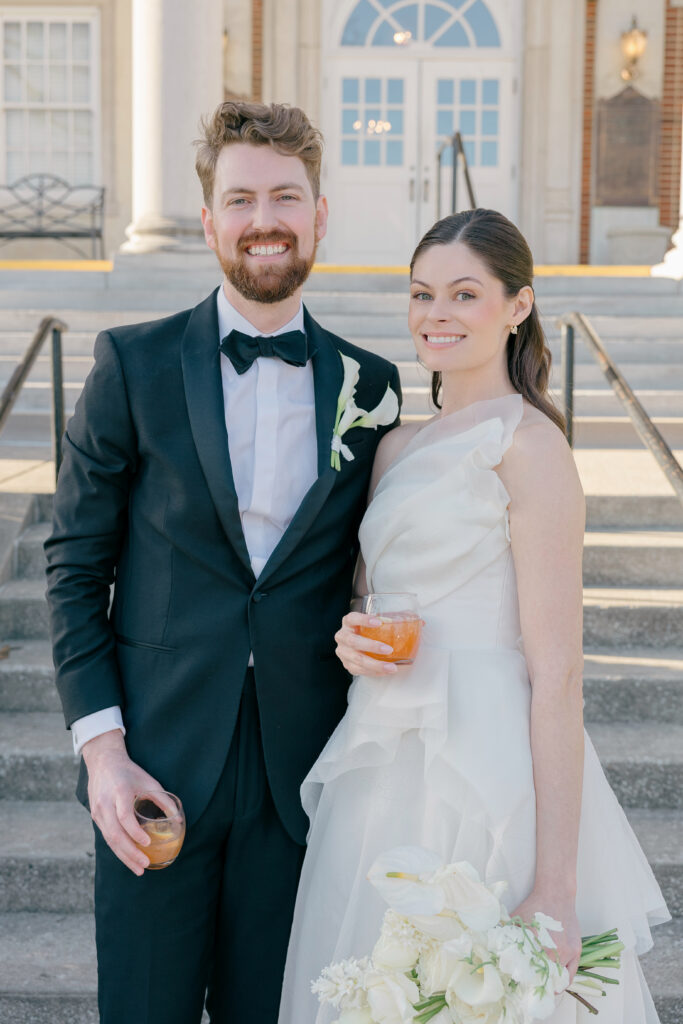 Just married wedding portraits on the front steps of The Olmsted in Louisville Kentucky