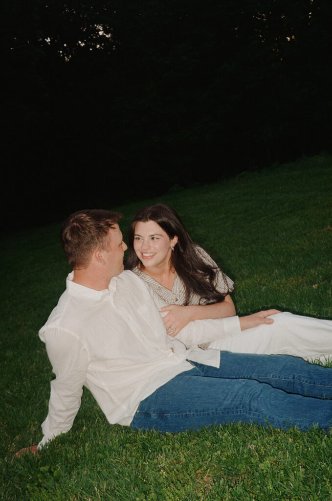 Romantic Louisville engagement photos captured during golden hour at Cherokee Park