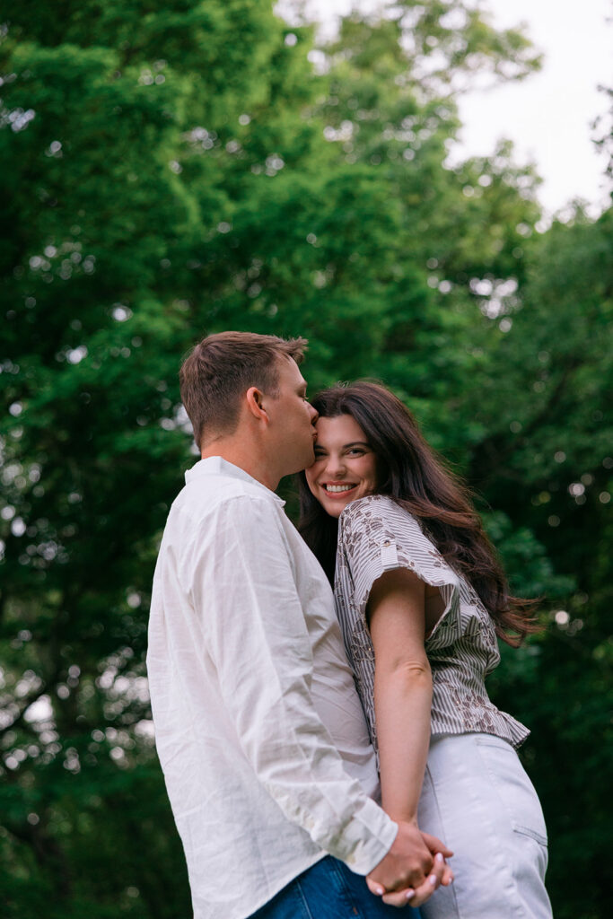 Outdoor engagement photography in Louisville KY with warm golden hour lighting